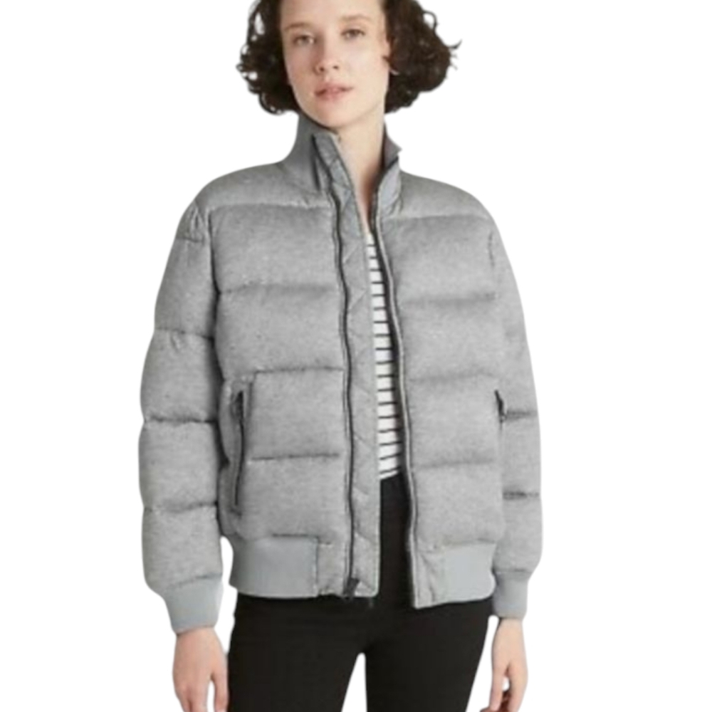 GAP ColdControl Puffer Bomber Jacket | Grey | Wool Blend
